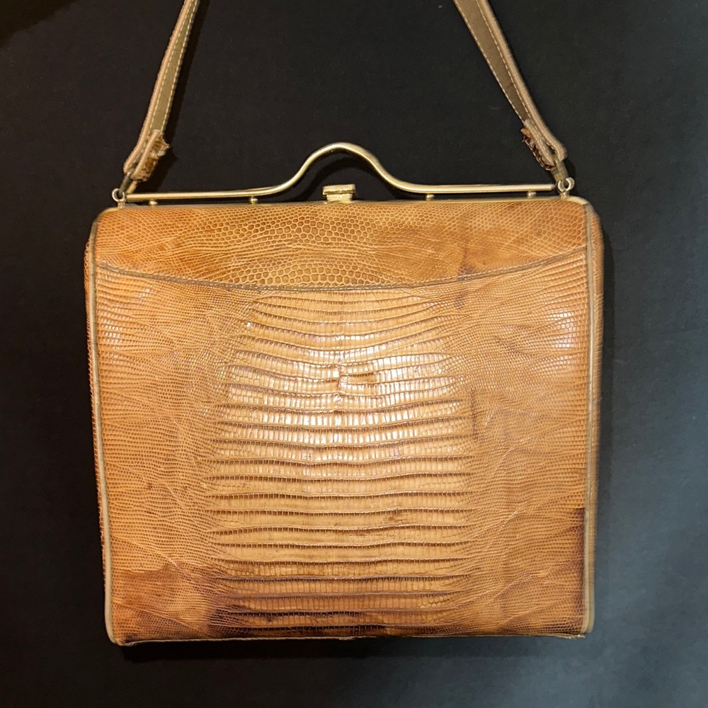 Vintage crocodile kiss lock hand bag